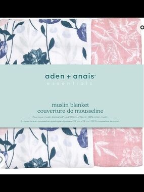 aden + anais Floral Muslin Blanket in Pink and Navy